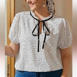 Adorable polka dot tie neck blouse!